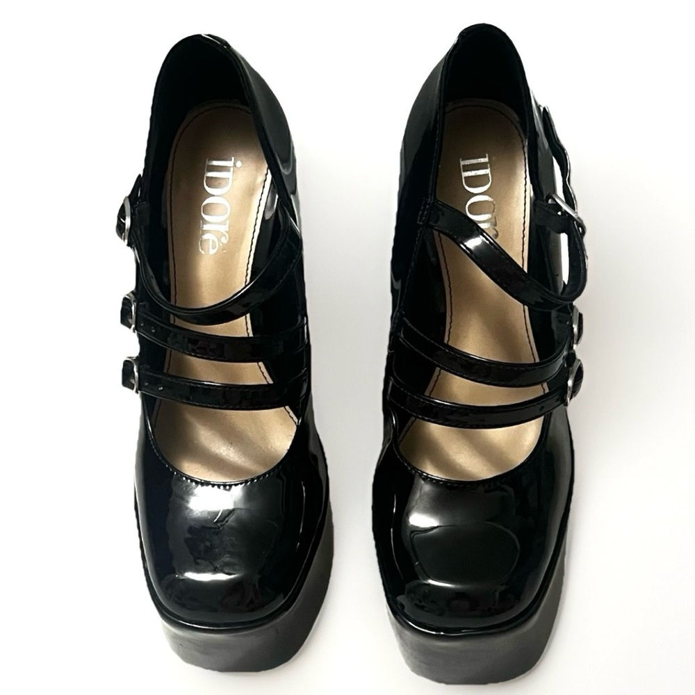 Idoré Perla Black Mary Jane 5.5” Block Heels Round Toe Patent-Like Women’s Sz 6 - Picture 2 of 7